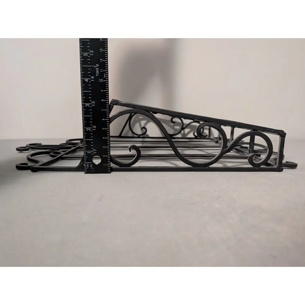 Vtg Ornate Black Cast Iron Scroll Wall Basket Magazine Letter Holder Medallion
